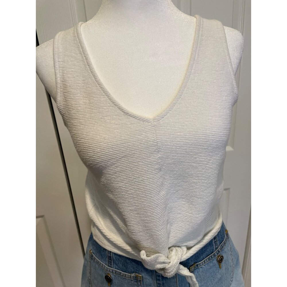 Madewell Womens White Textured Tie Front Tank Top Size XS Minimalist Basic Y2K - Picture 2 of 14
